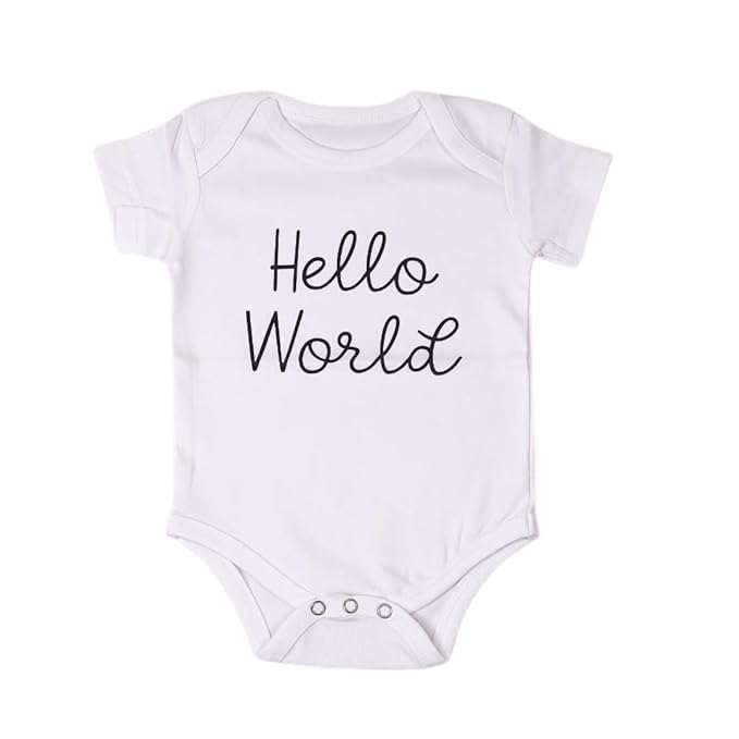 The Baby First Box Baby Onesie (03 Months) | Hello World Printed Bodysuit | Soft BioWash Cotton Short Sleeve Romper | Newborn 