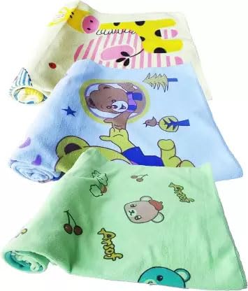 Teri Beri 100% Soft Cotton Baby Bath Towel for Infants/New Born/Babies (Colours & Prints Vary) (Pack of 3)