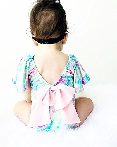 Enhill Toddler Infant Baby Girls Shiny Fish Scales Ruffles Sleeve Swimsuit One Piece Swimwear (2-3 Years) Colorful