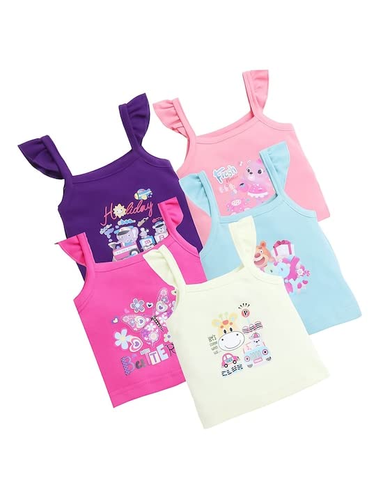 EIO Girls Cotton Relaxed Fit Sleevless TShirt Top Pack of 5 (612 Months), Multi