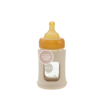 Hevea Plastic-Free Wide Neck Glass Baby Bottle With Sand Sleeve - Slow Flow Anti Colic Baby Bottles Newborn 0+ Months - Bpa-Free