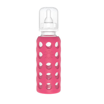 Lifefactory 9-Ounce Glass Baby Bottle With Stage 2 Nipple And Protective Silicone Sleeve Raspberry