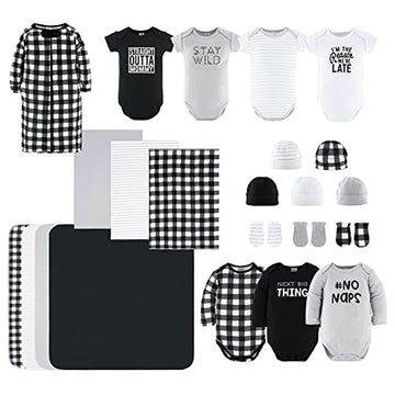 The Peanutshell Newborn Clothes & Accessories Gift Set, Fits Newborn To 3 Months, Black Plaid