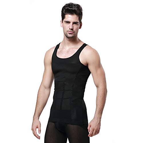 Wearslim Nylon MenS Casual Style Slimming Body Shaper Vest Shirt Abs Abdomen Slim Stretchable Tummy Tucker Vest (Black)2Xl