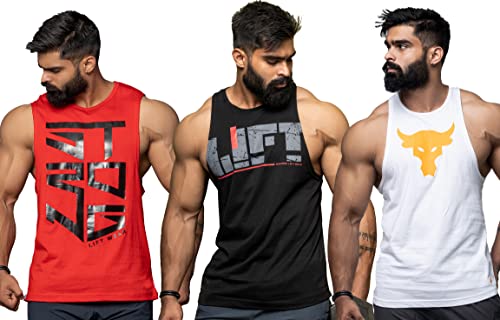 Juari Be A Gentleman Cotton MenS Sleeveless Gym Regular Fit Vest (Multicolor, Medium), Combo Pack Of 3