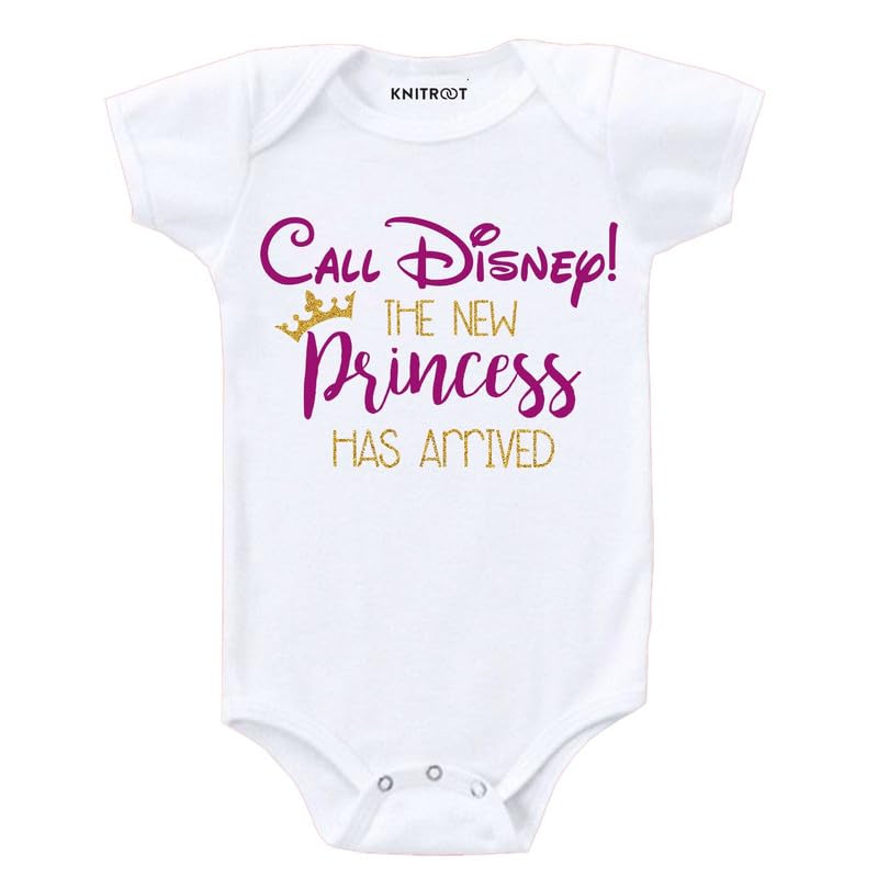 Knitroot New Born Theme, Call Disney! The New Princess Has Arrived, Onesies, Unisex Baby Kids Half Sleeve Cotton Lycra White Rom