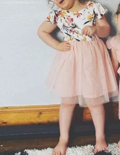 Toddler Baby Girls Tutu Dress Ruffle Sleeveless Floral Princess Dress Summer Clothes Outfits (Pink-Daffodil, 1-2T)