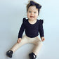 Minesiry Infant Baby Girl Basic Ruffle Long Sleeve Cotton Romper Bodysuit Tops Clothes (Black, 9-18 Months)