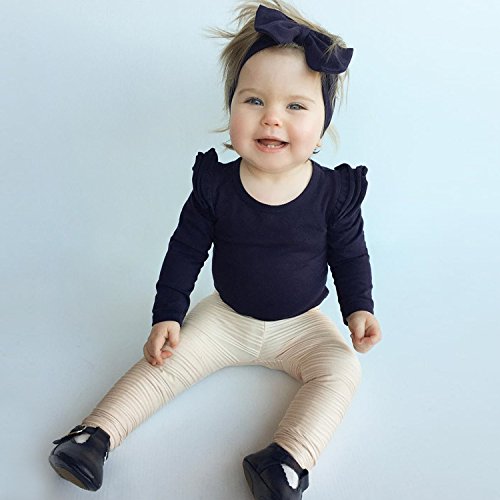 Minesiry Infant Baby Girl Basic Ruffle Long Sleeve Black