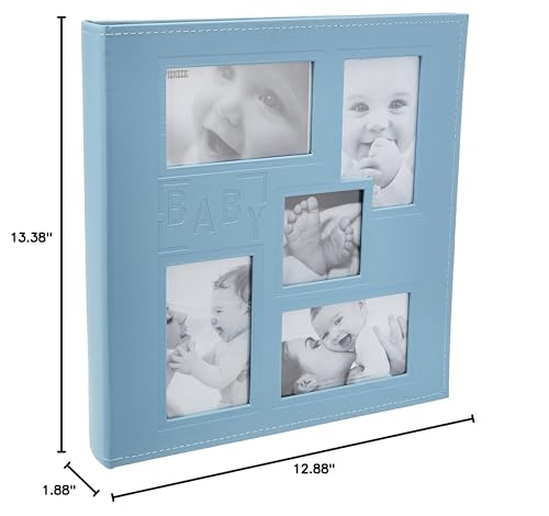 Pioneer Collage Frame Embossed 'Baby' Sewn Leatherette Cover Photo Album, 4'X6', 240 Photos, Baby Blue