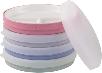 Elk and Friends Kids 7.8    Porcelain Divided Plates with Silicone Sleeves + Lids | Suitable for Babies/Kids/Toddlers | Microwav