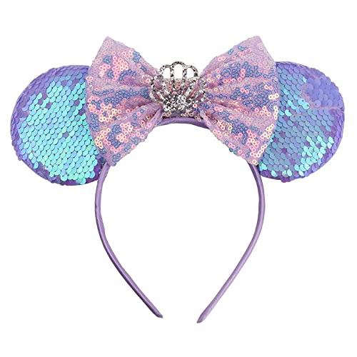 Foeran Mouse Ears Headbands Shiny Bows Mouse Ears Glitter Party Princess Decoration Cosplay Costume For Girls Women (Sequin Ligh