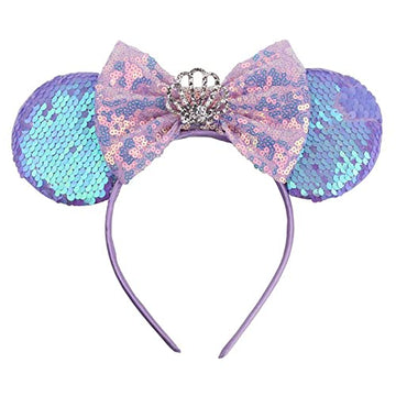 Foeran Mouse Ears Headbands Shiny Bows Mouse Ears Glitter Party Princess Decoration Cosplay Costume For Girls Women (Sequin Ligh