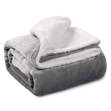 BSB HOME Plain Double Layer Warm and Hot Super Soft Flannel Sherpa Winter Blanket for Born Baby (45 X 60 Inches, Crib Grey) All 