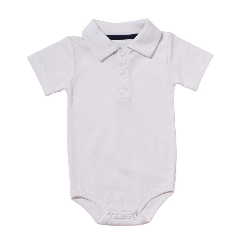 Teach Leanbh Baby Boys Pure Color Cotton Short Long Sleeve Polo Bodysuit 3-24 Months (White, 3 Months)