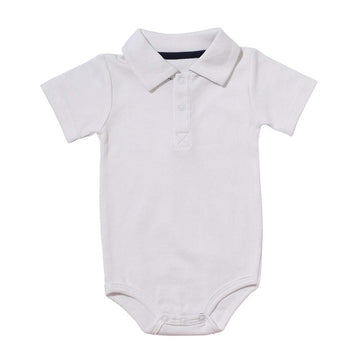 Teach Leanbh Baby Boys Pure Color Cotton Short Long Sleeve Polo Bodysuit 3-24 Months (White, 6 Months)