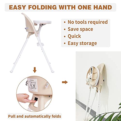 Funny Supply 3-In-1 Cute Folding High Chair, Perfect Modern Space Saving Highchair With Detachable Double Tray, 3-Point Harness,