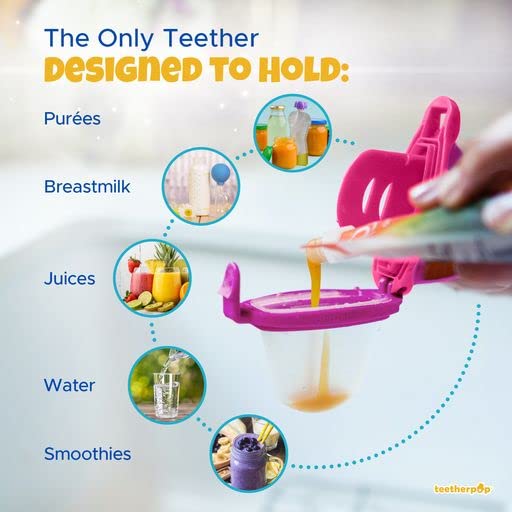 Teetherpop Fillable Silicone Teether for Babies - Cooling Teething Relief - Breastmilk Popsicle Molds for Teething with Spill-Pr