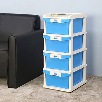 Nilkamal Chtr24 Four Layers Plastic Chest Of Drawer (Blue And Cream)