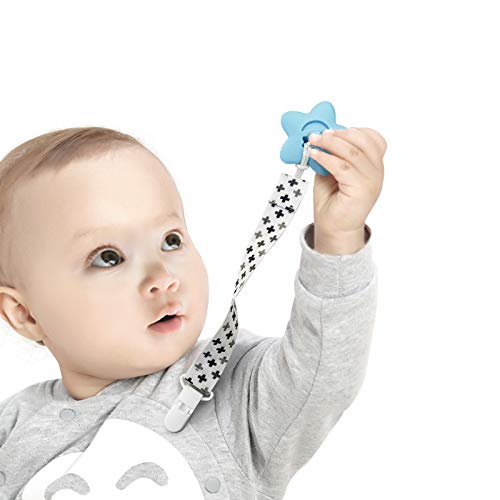 Pandaear Baby Pacifier Clips Solid Color, 4 Pack Universal Holder Leash For Boys And Girls, Teething Toys Teethers (Neutral)