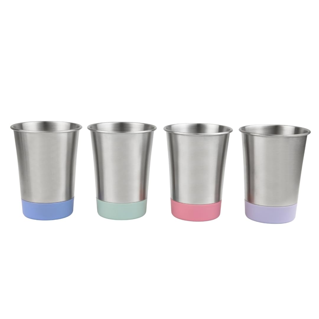 Elk and Friends Stainless Steel Kids + Toddler Drinking Cups | 12oz Tumblers with Colored Base | Durable + Stackable | Travel, C