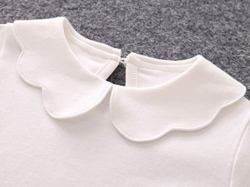 Baby Girl Kids Blouses Long Sleeves Solid Color Doll Collar T-Shirt Top Bottom (White, 3-4T)