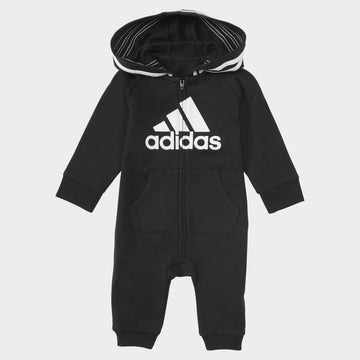 Adidas Unisex Baby Infant Girls' And Boys' Long Sleeve Hooded Coverall Overalls, Black, 18 Months Us