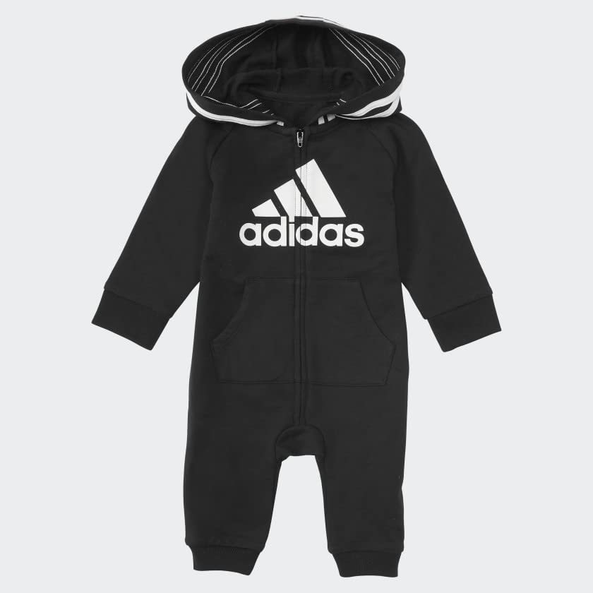 Adidas Unisex Baby Infant Girls' And Boys' Long Sleeve Hooded Coverall Overalls, Black, 6 Months Us