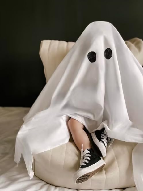Ayalinggo Toddler Ghost Costume Child Kids Halloween Poncho Boo Outfit White Sheet Cloak Cape Cosplay Performance Clothes (A She