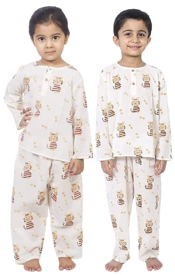 Chheent Girls Cotton Animal Print Night Suit (Pack of 1) (Chheent_combo_girls_White_3 Years4 Years)