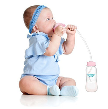 Tinukim Ifeed 9 Ounce Self Feeding Baby Bottle With Tube - Handless Anti-Colic Nursing System, Pink - 2-Pack