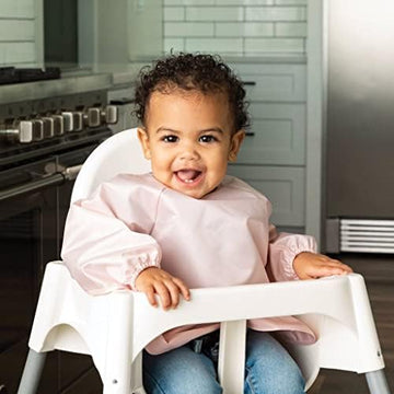 Tiny Twinkle Mess Proof Baby Bib, 2 Pack Long Sleeve Bib Outfit, Waterproof Bibs For Toddlers, Machine Washable, Tug Proof (Rose