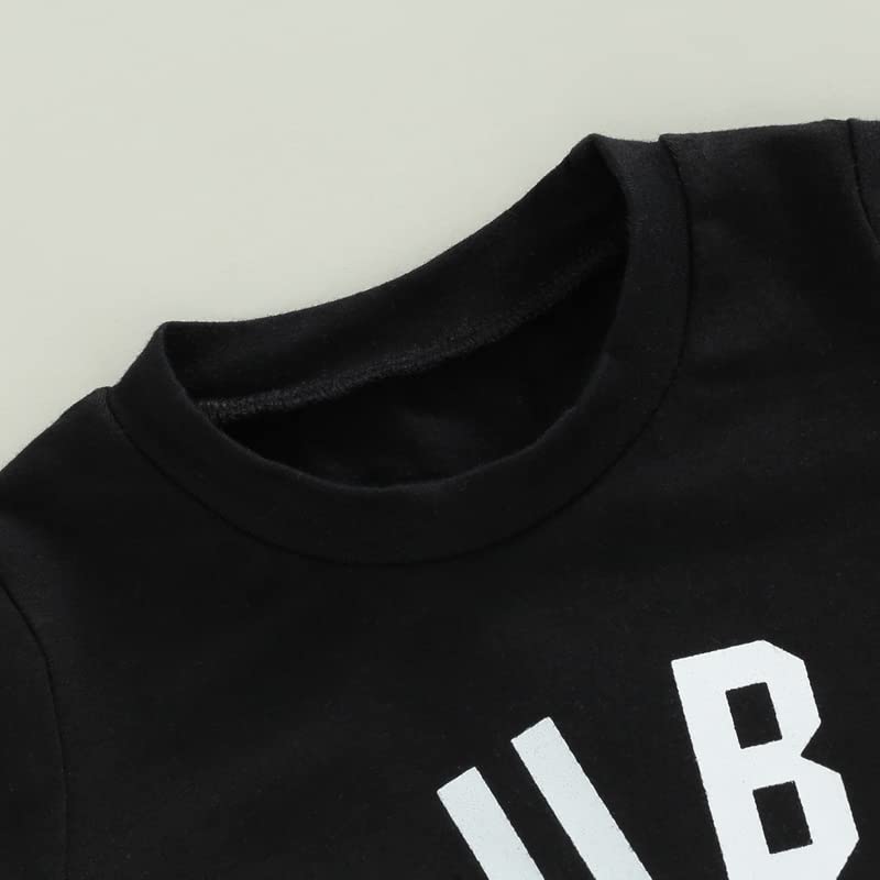 Toddler Baby Boy Clothes Letter Short Sleeve T Shirt Top Boys Shorts With Pocket Cute Summer Outfit 2Pcs Set (A-Black,6-12 Month