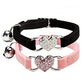 Chukchi Pink Soft Velvet Safe Cat Adjustable Collar With Crystal Heart Charm And Bells 8-11 Inches(Blackpink)