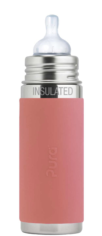 Pura Kiki 7Oz/200Ml Stainless Steel Insulated Anti-Colic Infant Bottle W/Silicone Medium-Flow Nipple & Sleeve, 100% Plastic-Free