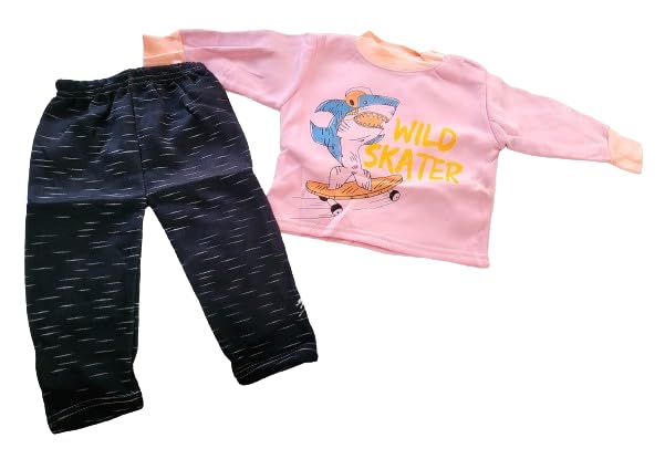 Trisav Fleece Pajama Suits for Kids Specially for Winters Pink Shark 06 Month (55)