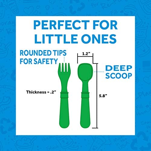 Re-Play 3X3 Divided Toddler Plates And Utensils Set - Dishwasher And Microwave Safe - Made From Environmentally Friendly Recycle
