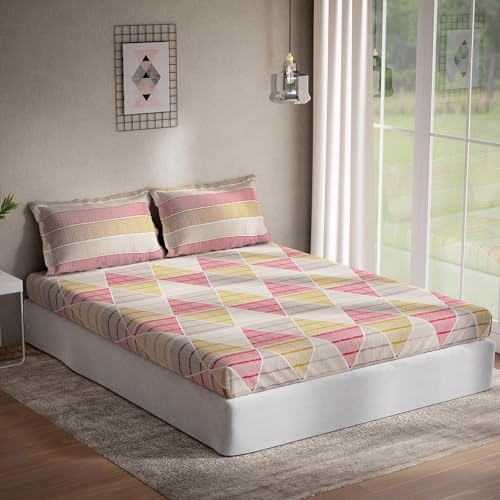 Ddecor  Pack Of 1 Cotton Double Bedsheet With 2 Pillow Covers  Golden