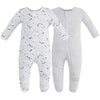 Owlivia Organic Cotton Baby Pajamas, Boys Girls 2 Pack Zip Front Sleep N Play, Footed Sleeper, Long Sleeve(6-12Months,Gray Melan