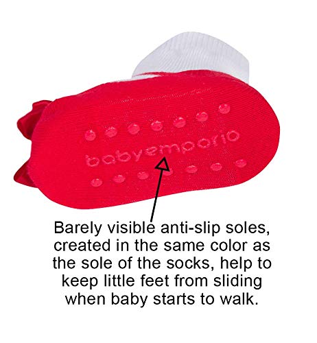 Baby & Toddler Girl Mary Jane Socks With Shoe-Look-Anti-Slip Soles-Cotton -1 Pair (Festive-Red, 0-12 Months)