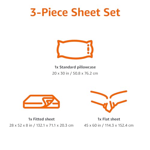 Amazon Basics Kid'S Soft Easy-Wash Lightweight Microfiber 3-Piece Sheet Set, Toddler, Bright Orange, Solid