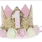 Besker 1St Baby Birthday Crown Flower Tiara Headband First Birthday Party Hat Hairbands Princess Photo Props Birthday Decoration