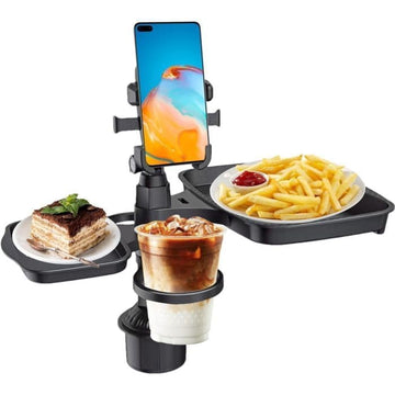BAGILO 5 in 1 Car Cup Holder Tray Table,Upgraded with Tray Adjustable Dual Cup Holder Expander for Car,Multifunctional Car Food 