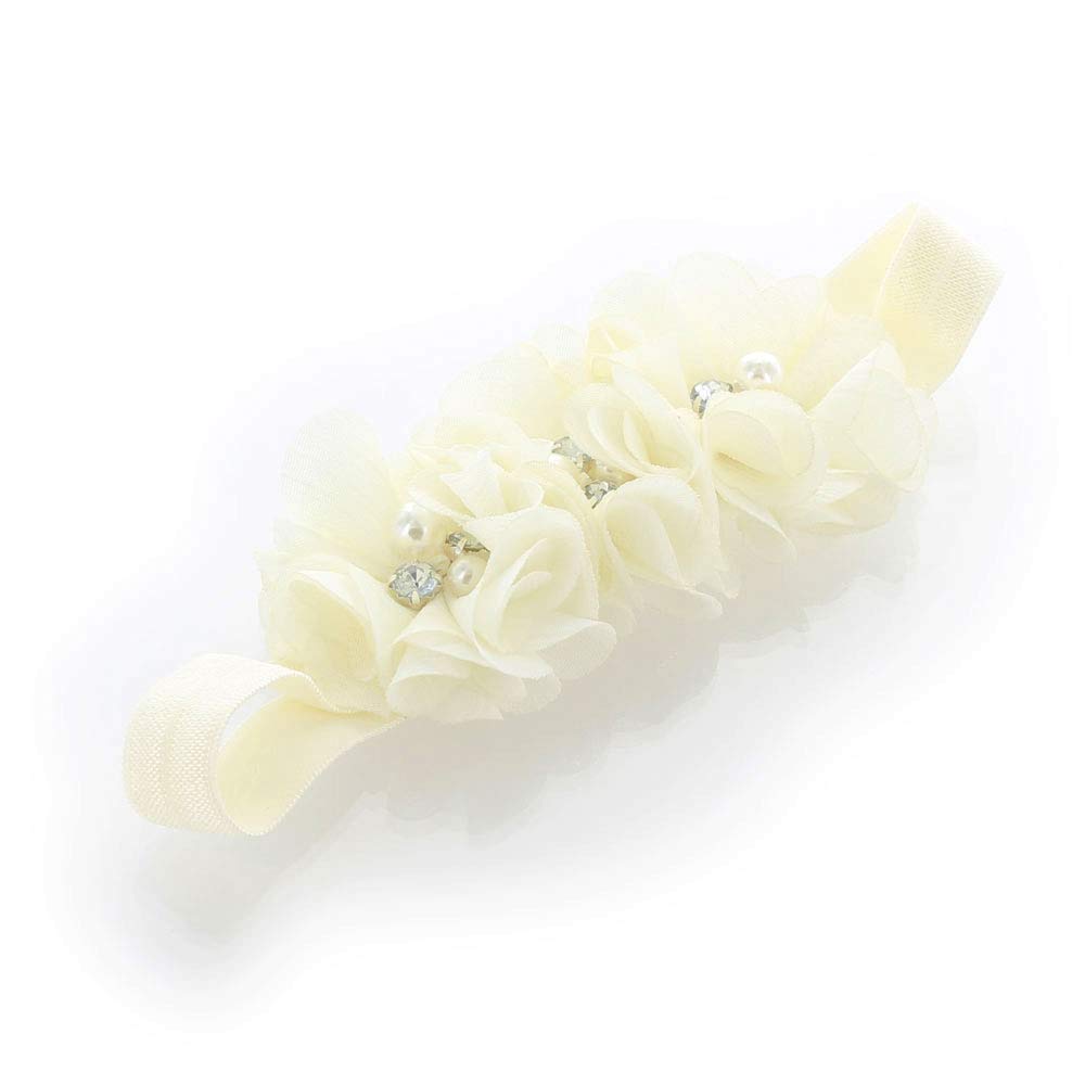 My Lello Girls Flower Headbands Toddler Fabric Beaded Trio Stretchy Elastic Pair (Pink Blush/Ivory)
