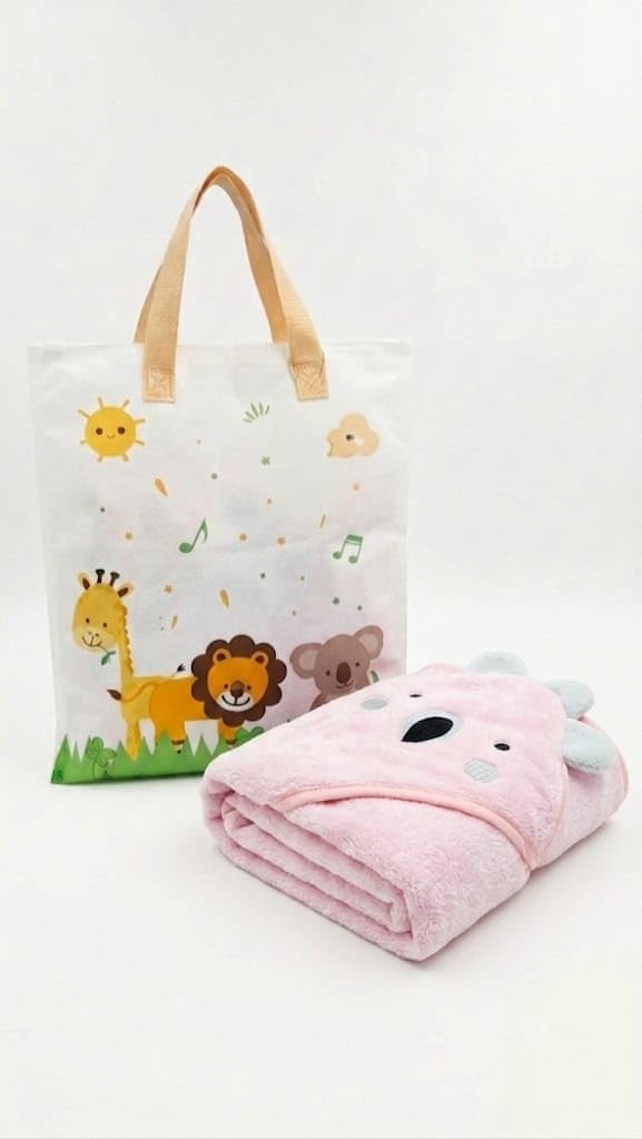 Babyholic Baby Hooded Bath Towel, Bear Design, Soft Terry Cotton, Newborn to 24 Months (Pink)