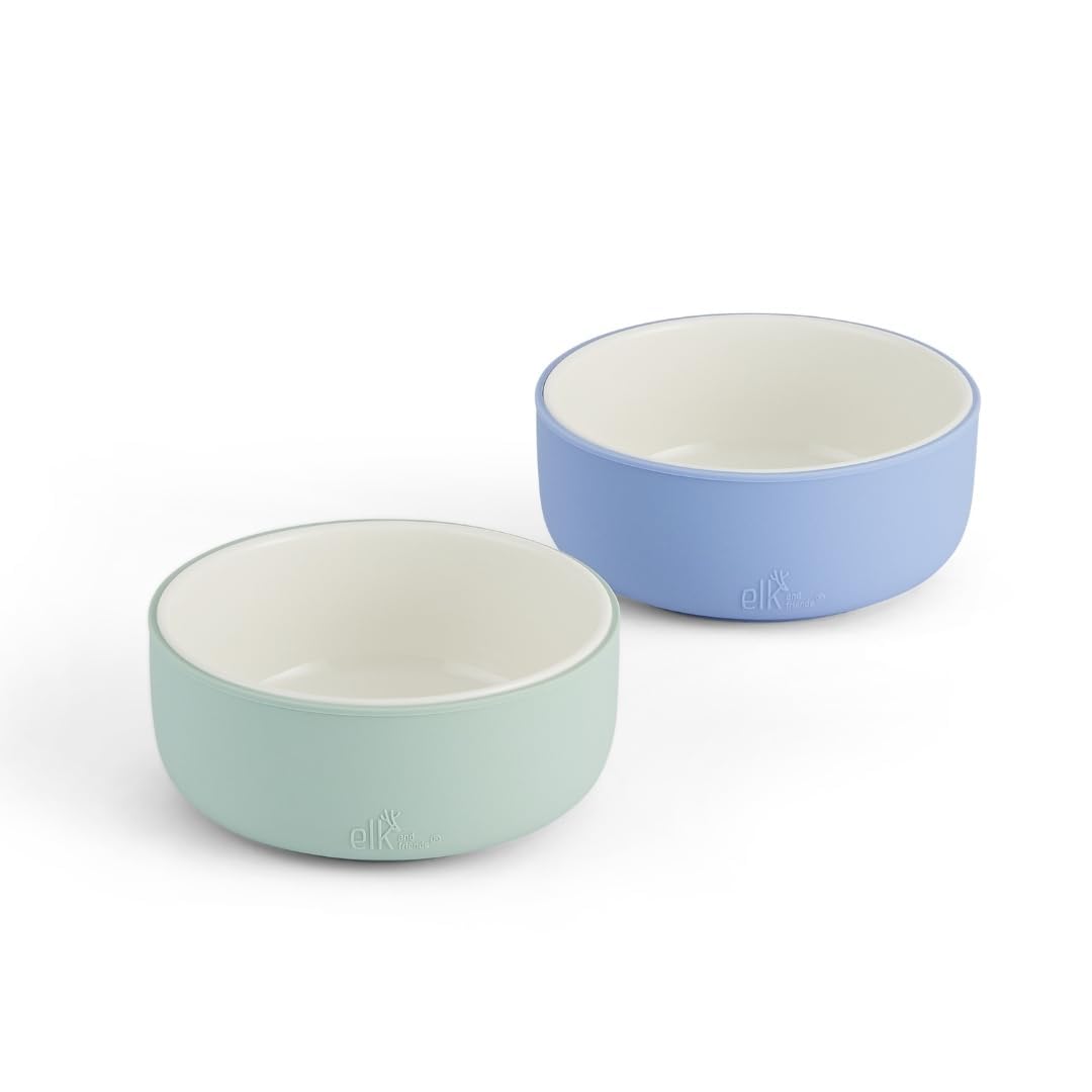 Elk and Friends Kids Porcelain Bowls with Silicone Sleeve | Kids/Toddler/Baby Feeding | Microwave & Dishwasher Safe | Non slip |