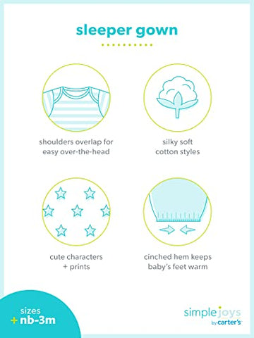 Simple Joys By Carter'S Unisex Babies' Cotton Sleeper Gown, Pack Of 3, Grey/White, 0-3 Months