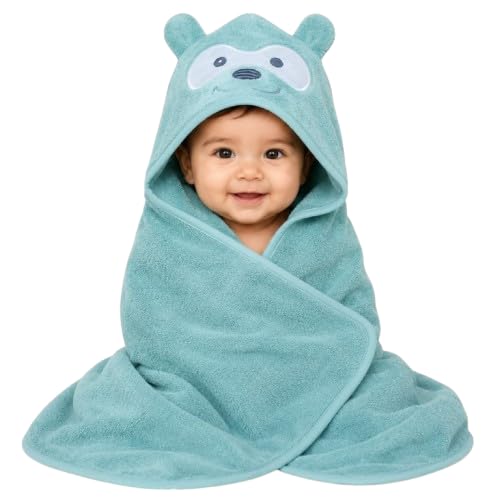 Babyholic Owl Hooded Baby Bath Towel, Soft Wraparound Towel with 3D Ears and Embroidered Face for Newborns & Infants, C.Green