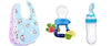 Babygo Baby Feeding Combo | Waterproof Apron Bibs (3 Pcs) + Fruit Nibbler (1 Pc) + 90Ml Silicone Squeeze Bottle (1 Pc), Soft, Wa