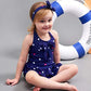 Jastore Baby Girls Swimwear One Piece Swimsuits Beach Wear With Headband (2-3T, Blue)